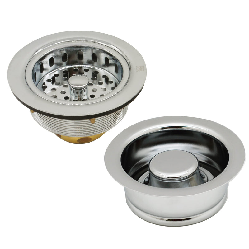 Westbrass D2165-05 Post Style Large Kitchen Basket Strainer with Waste Disposal Flange and Stopper, Polished Nickel 1 Pack