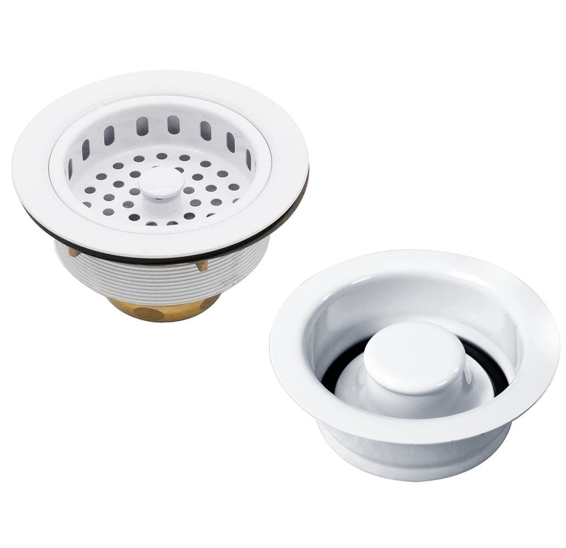 Westbrass D2165-50 Post Style Large Kitchen Basket Strainer with Waste Disposal Flange and Stopper, Powder Coat White 1 Pack