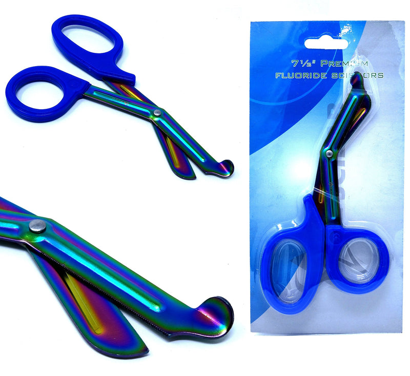 Heavy Duty Fluoride Coated Nurse Doctor Medical Paramedic Trauma Shears Scissors 7.25" (A2ZSCILAB) (ROYAL BLUE MULTI COLOR BLADE)