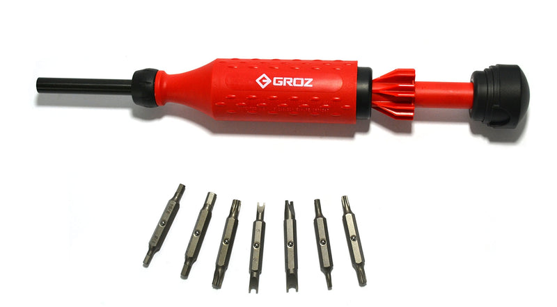 Groz 15-in-1 Screwdriver | Retractable Bit Cartridge | Palm Saver Cap | Easy Guide Collar | Tamperproof | #33715