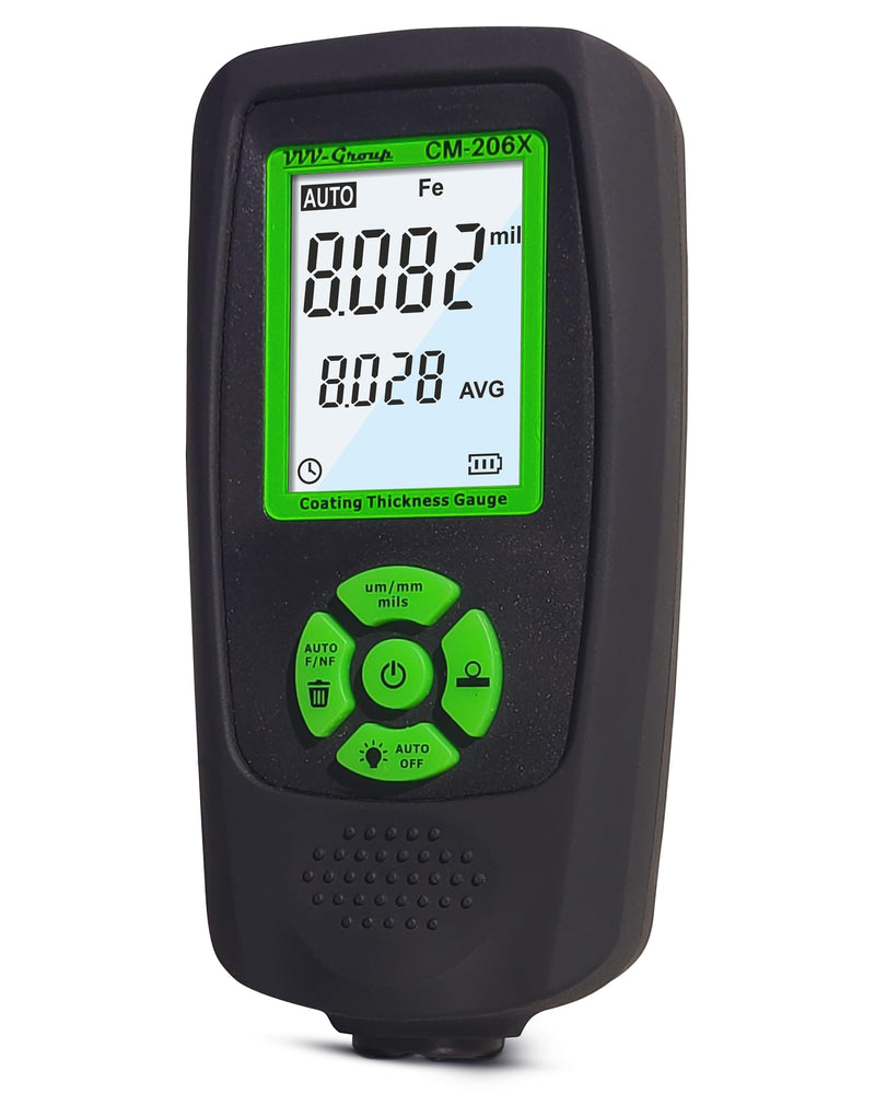 Paint Thickness Gauge – CM-206X Automotive Coating Thickness Meter 0–59.1 mils (0–1500 µm), 0.001 mils Resolution, Fe/NFe/Zn Auto Detection, Ruby Probe