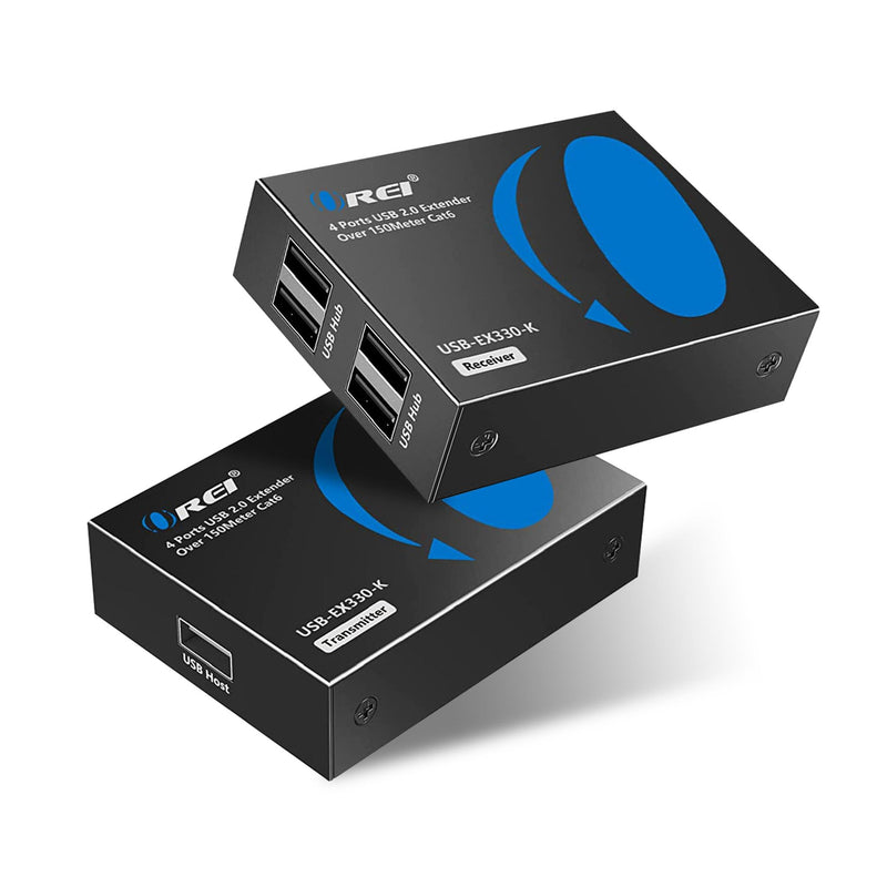 OREI USB Over Ethernet Extender Upto 330 Feet - Extends USB 2.0 Signals Over LAN Ethernet with 2 Ports - Power Over Cable, Long Distance Extension & Support for all Operating Systems (USB-EX330-K)