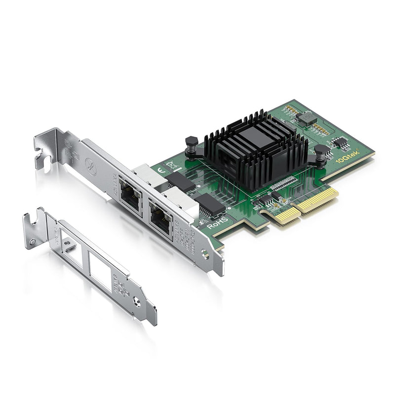10Gtek 1G 1000Mbps Gigabit Ethernet Converged Network Adapter (NIC) with Intel I350AM2 Controller, Ethernet PCI Express Network Card, Dual Copper RJ45 Ports, PCIE 2.0 X4, Compare to Intel I350-T2 2-RJ45 X1