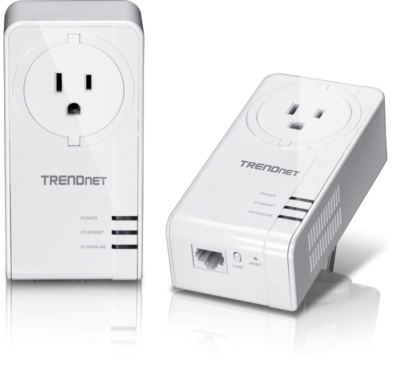 TRENDnet Powerline 1300 AV2 Adapter with Built-in Outlet Adapter Kit, Includes 2 x TPL-423E Adapters, IEEE 1905.1 & IEEE 1901, Gigabit Port, Range Up to 300m (984 ft), White, TPL-423E2K