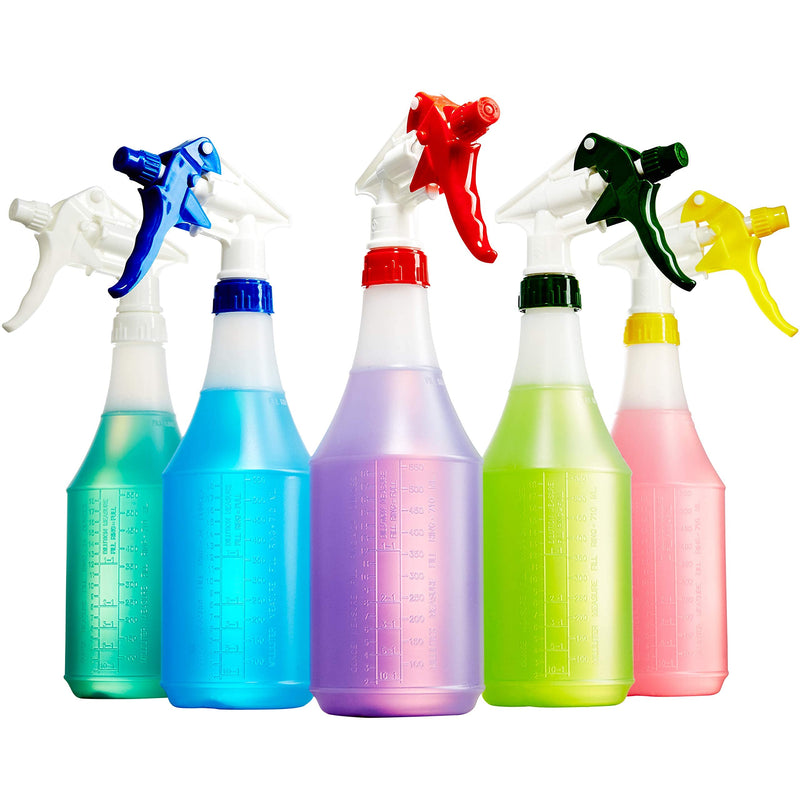 Leak-Free Chemical Resistant Spray Head and 32 oz Bottle 5 Pack Heavy-Duty Industrial Sprayer With Low-Fatigue Trigger and Nozzle for Auto/Car Detailing, Window Cleaning and Janitorial Supply