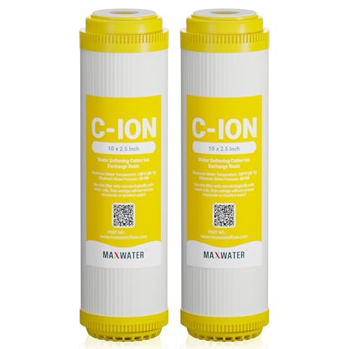 Max Water 10" x 2.5" Cation Resin Water Softener Cartridge, Compatible with AF-10-3003, WS-10, UDF-10C100E, 155319-43 & All 10 Inch Standard Whole House Water Filter Systems (2 Pack) 2 Count (Pack of 1)