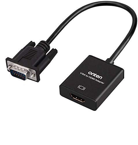 VGA to HDMI, Onten 1080P VGA to HDMI Adapter (Male to Female) for Computer, Desktop, Laptop, PC, Monitor, Projector, HDTV with Audio Cable and USB Cable (Black)