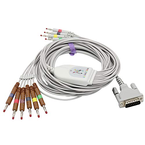 Compatible ECG/ECG Cable for Schiller AT10, AT10 Plus, AT101, AT102, AT102-Plus, AT104, AT110, AT3, AT5, AT6, AT60 10 Cable 9.8 ft IEC Banana 4.0 mm 15 Pins SK1214B