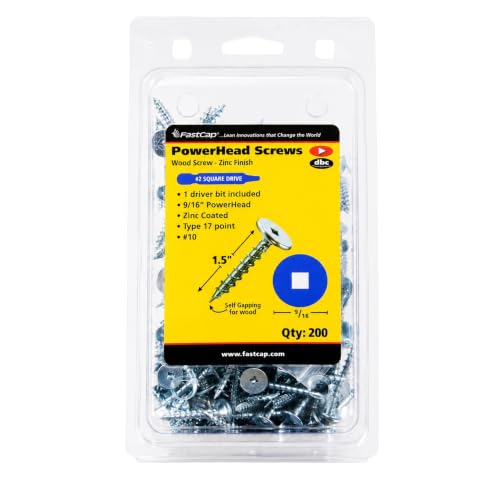 FastCap PowerHead Wood Screws, 1.5", #2 Square Drive, 200-Pack