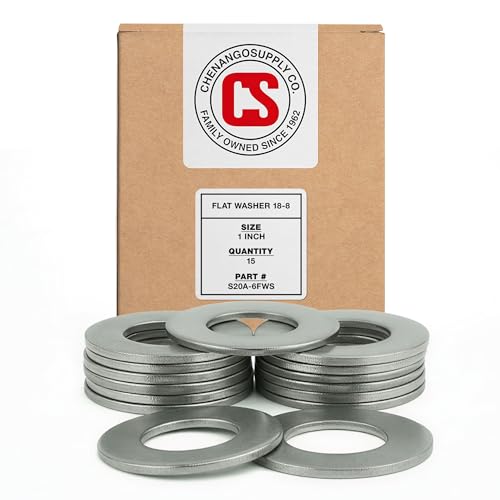 Chenango Supply 1 Inch Stainless Steel Flat Washers – 304 Stainless Steel 18-8, Corrosion-Resistant Flat Washers, 25 Pieces (1" Flat Washer) 1" Flat Washer