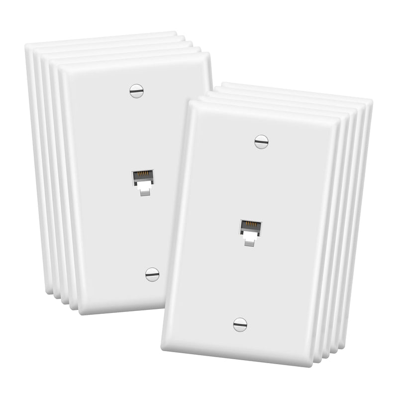 ENERLITES RJ11 Telephone Jack Wall Plate, 6-Position 6-Conductor 6P6C (2 Line Support), 1-Gang 4.50" x 2.76", 6631-W-10PCS, White (10 Pack) 10 Pack