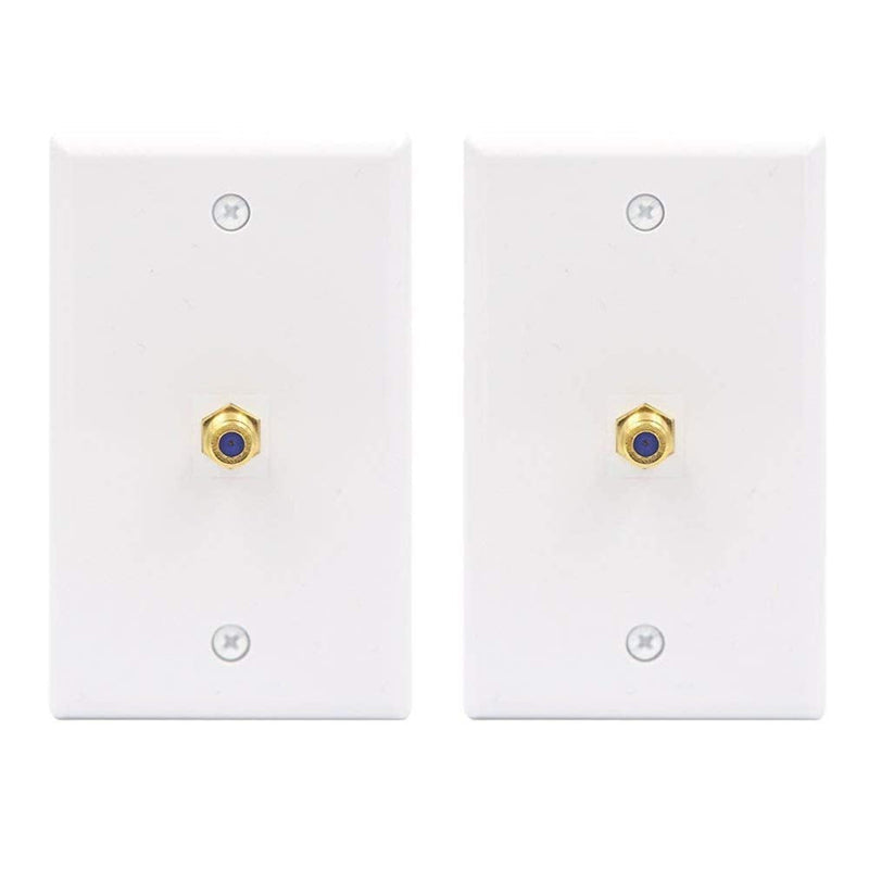 VCE Coax Wall Plate 2-Pack, 1-Port TV Cable Wall Plate 3GHz F-Type Keystone Coupler RG6 Wall Jack for Coaxial Cable, Single Gang, White