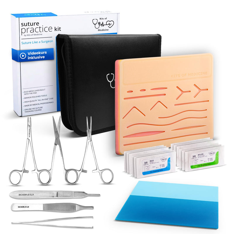 Surgical Suture Set, Includes Wound Stitching Videos (English Language Not Guaranteed), Perfect Gift for Medical Students / Veterinarians / Dentists / Nurses, Wound Stitching Practice Set, Non-slip Base for Stability