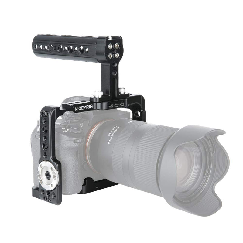 NICEYRIG Camera Cage Kit for Sony A7RIII/ A7RIV/ A7III/ A7SIII/ A7RII/ A7SII/ A7II/ A9, with Cheese Top Handle and Cable Lock Clamp - 190