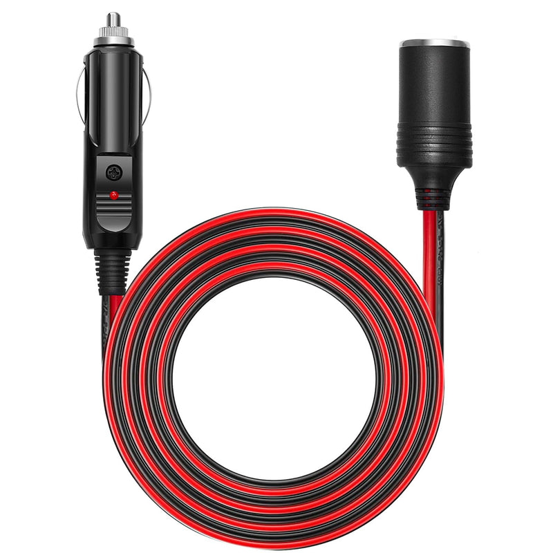 Chanzon 12V/24V Car Cigarette Lighter Extension Cord - 12Ft UL 16AWG Cable with 15A Fuse - Heavy Duty Auto DC Power Plug Connector for Tire Inflators, Cleaners & Adapter - Male to Female Socket 12ft Cigarette Lighter Red-and-Black