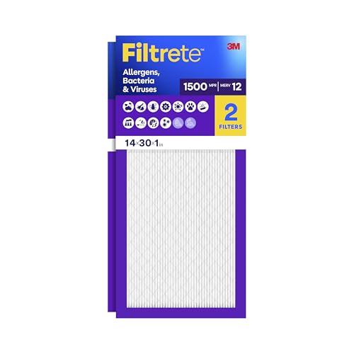 Filtrete 14x30x1 Air Filter, MERV 12, MPR 1500, 2 HVAC Filters