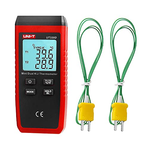 UT320D Dual Channel K/J Digital Thermometer, Thermocouple Temperature Meter Temperature Meter with 2 K-Type Measuring Probe for Industry, Agriculture, Meteorology and Life