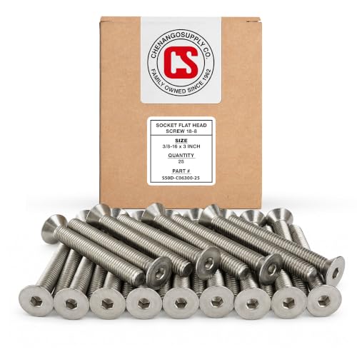 Stainless 3/8-16 x 3 (3/4" to 3" Available) Socket Flat Head Screws, Full Thread, Hex Drive, Stainless Steel 18-8, Coarse Thread (3/8-16 x 3) 3/8-16 x 3"
