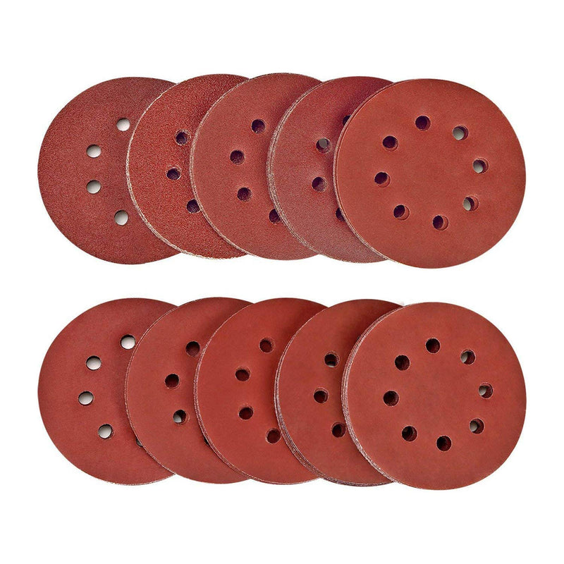SPTA 100-Piece 125mm 40/80/120/180/320/400/600/800/1500/2000 Sanding Discs Velcro Sanding Sheets Sanding Papers Excenter Sander Grit x10 8 Holes for Orbital Sanders