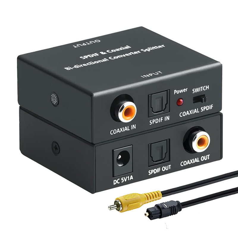 Optical-to-Coaxial or Coax-to-Optical Digital Audio Converter Adapter, Bi-Directional Digital Coaxial to/from SPDIF Optical (Toslink) Audio Converter with Fiber Optic and Coaxial Cable by ROOFULL Mini Digital Optical to/from Coaxial (+ Audio Cables)