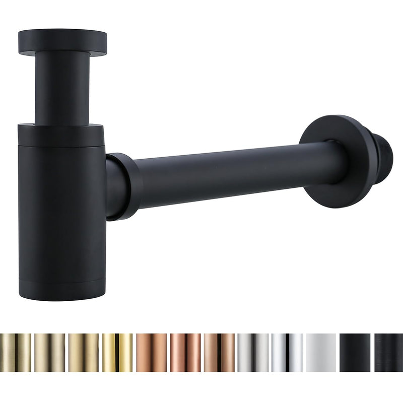 RANDOM Brass Contemporary Round Bottle P Trap 1 1/4,Basin Sink Waste Drain P Trap Kit (Matte Black) Matte Black