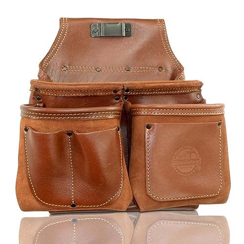 Graintex Ambassador Series 6 Pocket Framers Professional Nail & Tool Pouch Durable and Versatile Genuine Top Grain Leather for Framers, Constructors, Electricians, Plumbers, Handyman Chestnut Brown