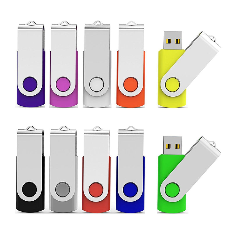 Aiibe 10 Pieces 32GB USB Flash Drive 10 Pack USB 2.0 Memory Stick Thumbdrives (Mix Colors : Black Blue Red Green Orange White Yellow Pink Purple Silver) 10 Mixed Colors