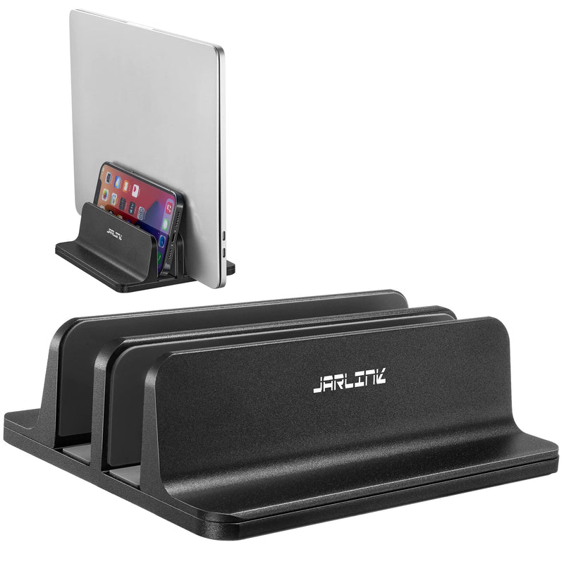 JARLINK Vertical Laptop Stand Holder, Aluminum Double Desktop Stand Holder with Adjustable Dock (Up to 17.3 inch), Compatible with MacBook, Surface, Chromebook, and Gaming Laptops, Black 2-slot