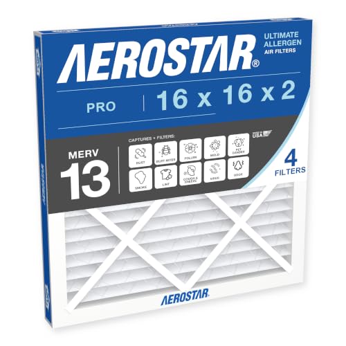 Aerostar Air Filter 16x16x2 MERV 13 AC Filter, HVAC, Furnace Filter, 4 Pack