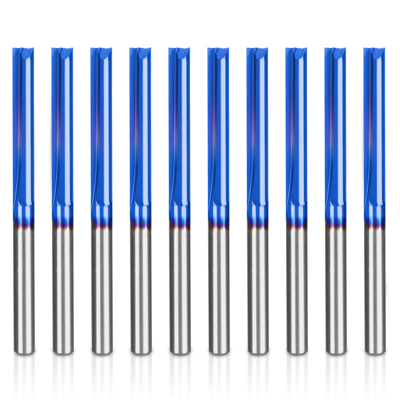 HQMaster CNC Router Bits 1/8 Router Bit Straight Router Bit 1 8 Shank Straight Flute End Mill Cutter 2-Flute Milling Cutting Tungsten Steel 22mm CEL/45mm OAL for MDF PVC Acrylic Chipboard Wood 10 Pack 3.175 x 22 x 45 mm