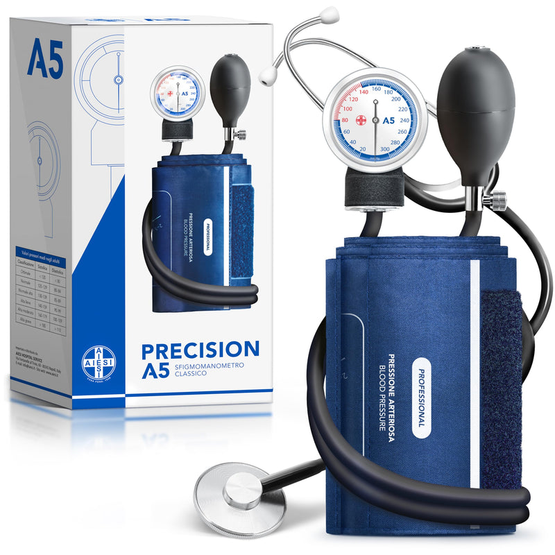 AIESI Professional Manual Aneroid Sphygmomanometer classic type for adults with stethoscope DOCTOR PRECISION - Arm blood pressure meter kit with phonendoscope