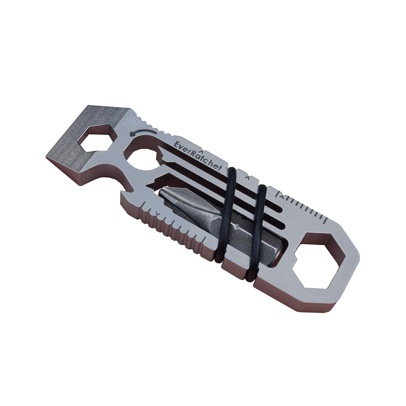 Gear Infusion EverRatchet - EDC Bladeless Keychain Multitool – 17-in-1 tool with Bottle Opener, Screwdriver, Pry Bar, Wrenches & Ratchet (Titanium) Titanium - Original