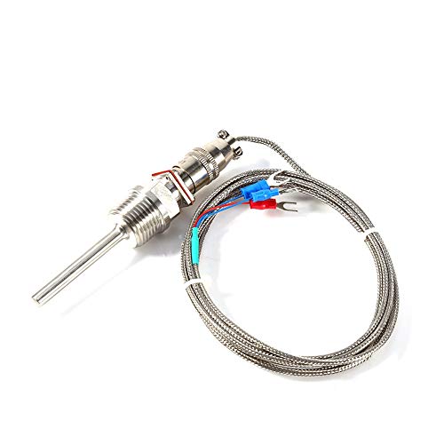 K Type Thermocouple Probe, 1/2" NPT Threads RTD PT100 Temperature Sensor Temperature Controller with 2 Meter Cable -50 to 300 ℃