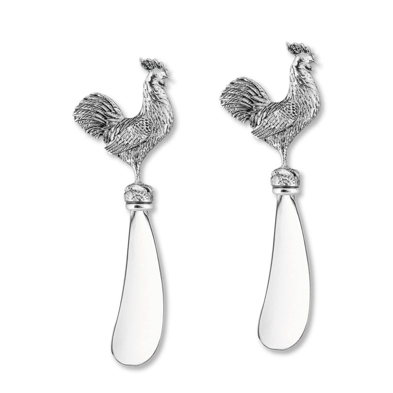 Wine Things Rooster Cheese Spreader Set, Zinc Alloy Butter Spreaders with Decorative Handles for Cheese, Cream, and Dips, Silver, 4.75 Inch, Set of 2
