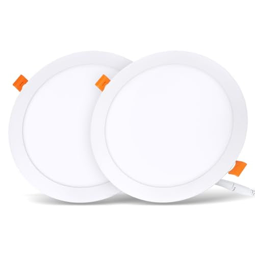 2 x Ultraslim LED Recessed Lights, Round Ceiling Light with Driver, Neutral White 4000K, Downlight/Recessed Spotlights (Pack of 2) - LVWIT, 18W 18 Watt
