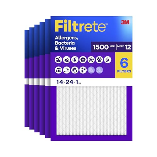 Filtrete 14x24x1 Air Filter, MERV 12, MPR 1500, 6 HVAC Filters