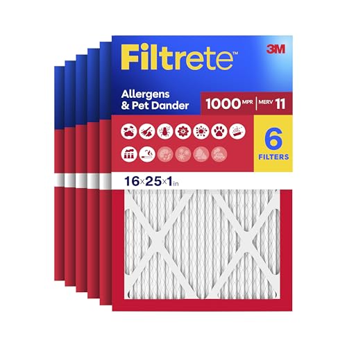 Filtrete 16x25x1 Air Filter, MERV 11, MPR 1000, 6 HVAC Filters