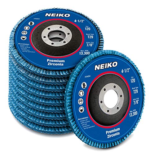 NEIKO 11145A 10 Pack Zirconia Flap Discs 4-1/2 for Angle Grinder, 120 Grit Flapper Wheel, Angled T29 Grinding Wheel 4.5 Inch Flap Disc, 7/8" Arbor Grinding Disc, Flap Wheel for Wood & Metal Sanding