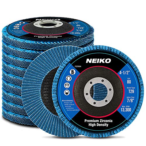 NEIKO 11258A 10 Pack Jumbo Zirconia Flap Discs 4-1/2 for Angle Grinder, 80 Grit Flapper Wheel, Angled T29 Grinding Wheel 4.5 Inch Flap Disc, 7/8" Arbor Grinding Disc, Flap Wheel for Metal Sanding