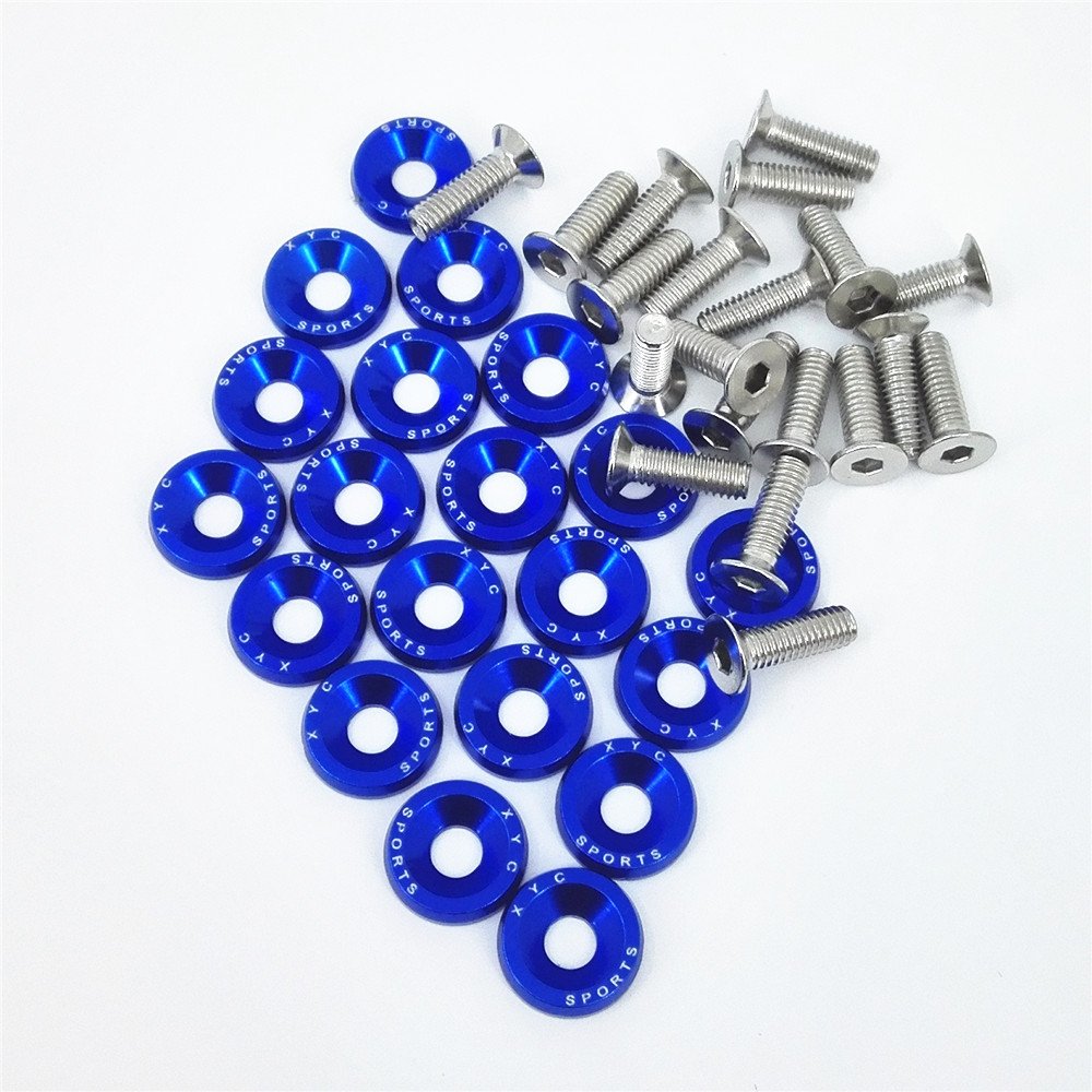 20 PCS XYC Sports Billet Aluminum Fender Washer Engine Bay Dress Up Kit CNC Billet Aluminum Fender Washer Engine Bay Dress Up Kit (Blue) Blue