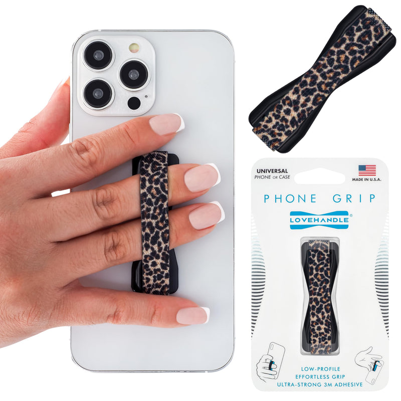 LOVEHANDLE Universal Grip for Smartphone and Mini Tablet, Leopard Design Elastic Strap with Black Base Animal Print