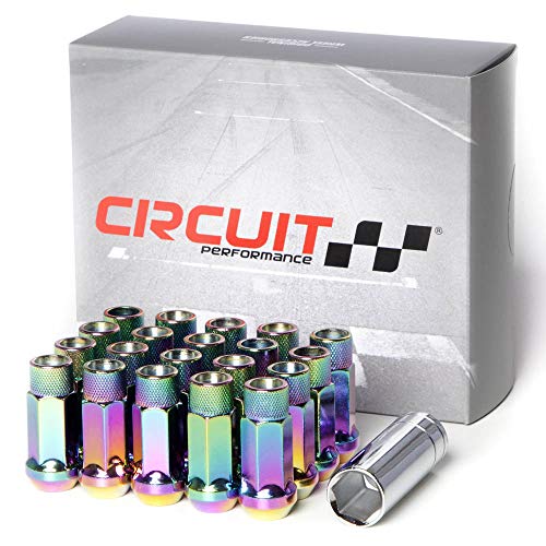 Circuit Performance Forged Steel Extended Open End Hex Lug Nut for Aftermarket Wheels: 12x1.25 Neo Chrome - 20 Piece Set + Tool