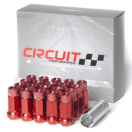 Circuit Performance Forged Steel Extended Open End Hex Lug Nut for Aftermarket Wheels: 12x1.25 Red - 20 Piece Set + Tool