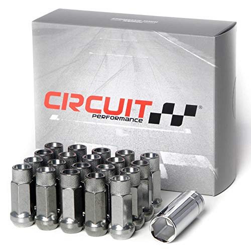 Circuit Performance Forged Steel Extended Open End Hex Lug Nut for Aftermarket Wheels: 12x1.25 Hyper Black - 20 Piece Set + Tool