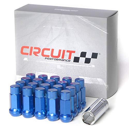 Circuit Performance Forged Steel Extended Hex Lug Nut for Aftermarket Wheels: 12x1.25 Blue - 20 Piece Set + Tool