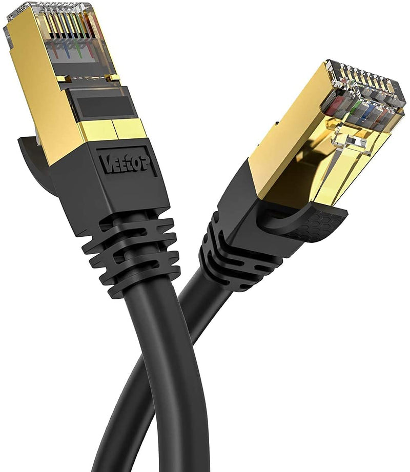 Veetop Cat8 LAN Cable, 20 Gbps Network Cable, Super-Fast, Flexible and Robust with Gold-Plated RJ45 / Black 2 m