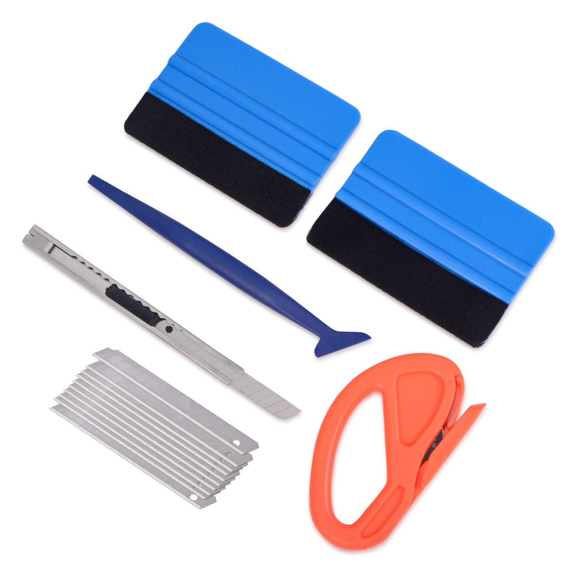 Gomake Vehicle Vinyl Wrap Tool Kit Window Tinting Tool Include 4 Inch Felt Squeegee, Retractable 9mm Utility Knife and Blades, Zippy Vinyl Cutter and Mini Go Corner Squeegee for Car Wrapping Mix Color