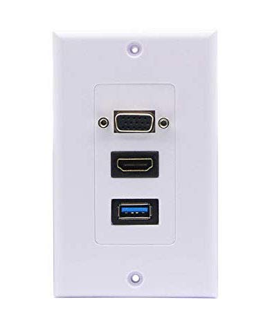HDMI USB 3.0 VGA Wall Plate, Halokny 1 Port HDMI Female + 1 Port USB3.0 Female + 1 VGA Component Composite Audio Video Wall Face Plate Panel (1 HDMI+1 VGA+1 USB 3.0)