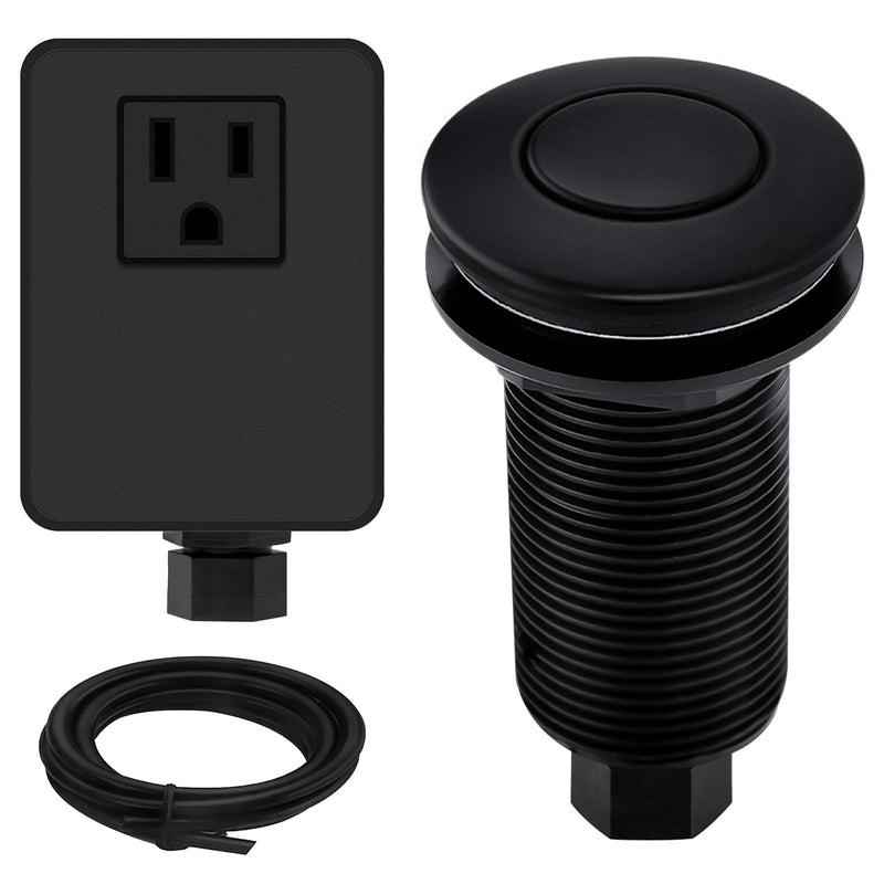Garbage Disposal Air Switch Kit with Long Button, Matte Black (Brass Cover) Metal