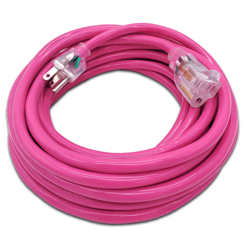 25 ft Outdoor Extension Cord Waterproof - 14 Gauge Heavy Duty Extension Cord 25 ft - Lighted Outdoor Extension Cords - Watts Wire - 25' Grounded - extensiones electricas Pink